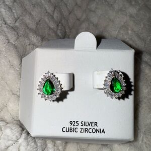 Green Cubic Zirconia Silver Earrings